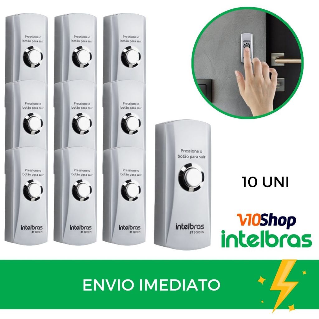 10 Botoeira Bt 3000 Inox Botão Acionador Saída Caixa Intelbr