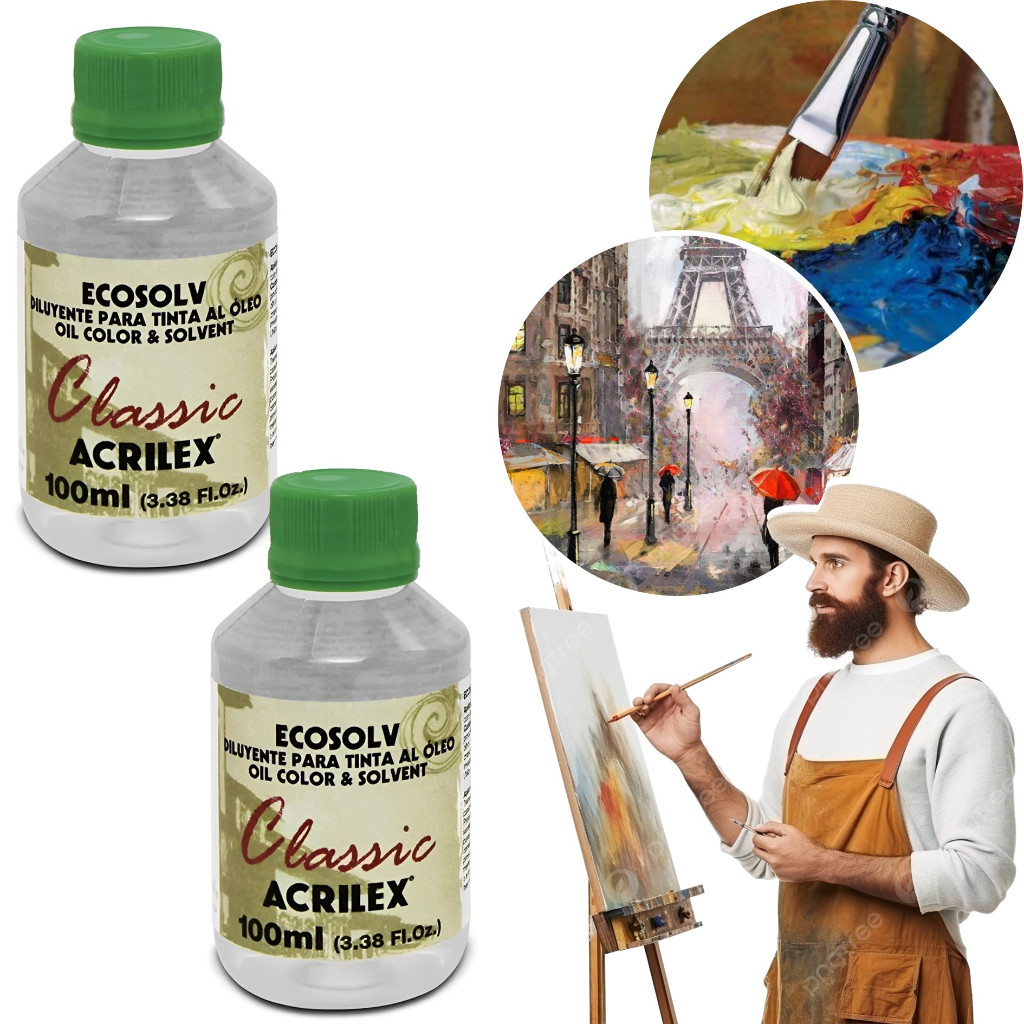 Kit Com 2 Diluentes Ecosolv 100ml Para Tinta À Óleo Acrilex