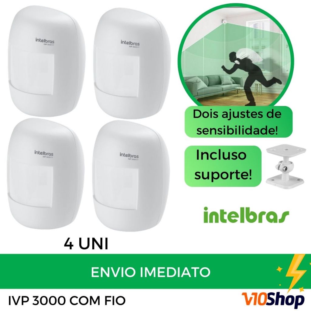 4 Sensor Movimento Com Fio IVP 3000 CF para Central Alarmes Infravermelho Intelbras