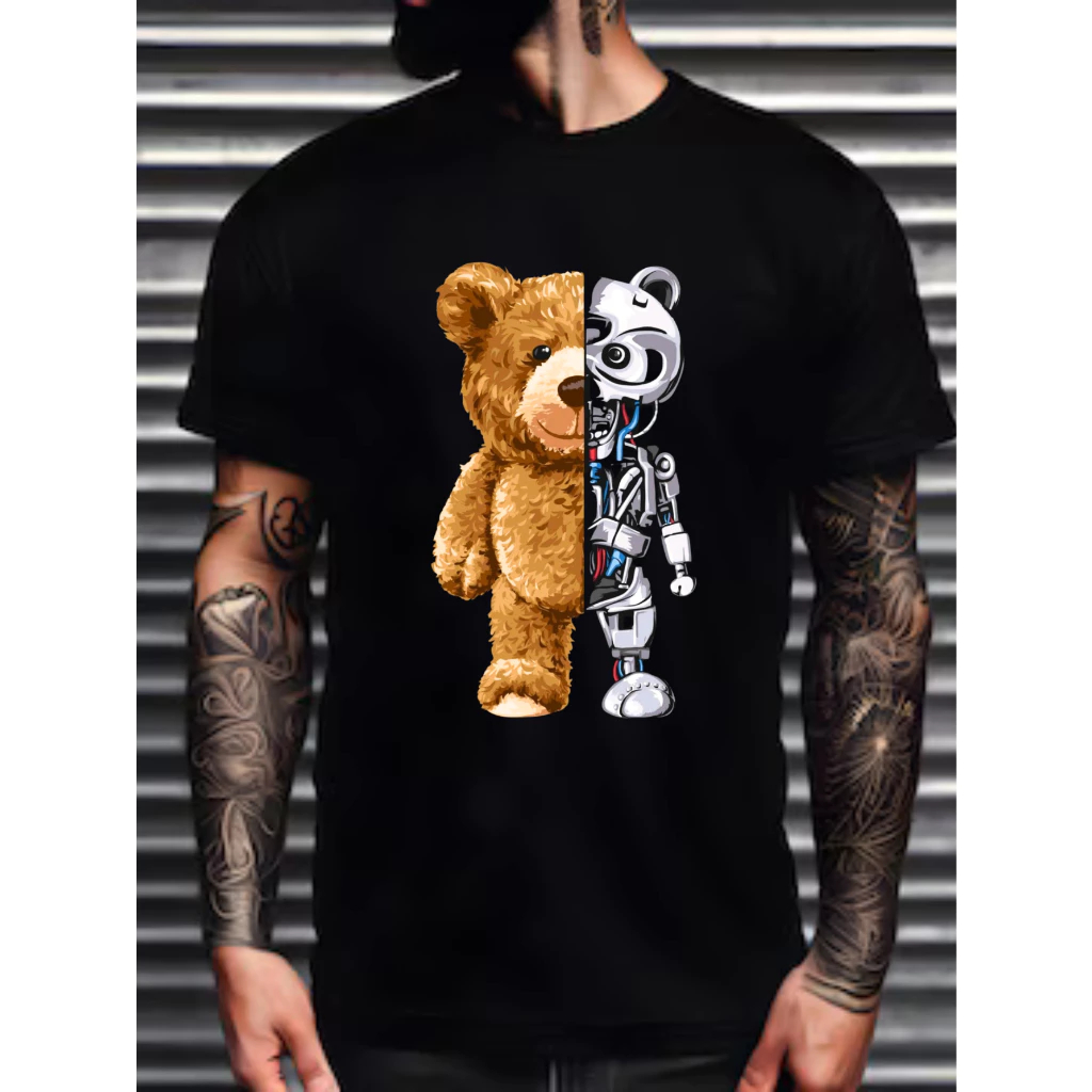 Camiseta Masculina urso robo Camisa Estampada T-shirt style camisa