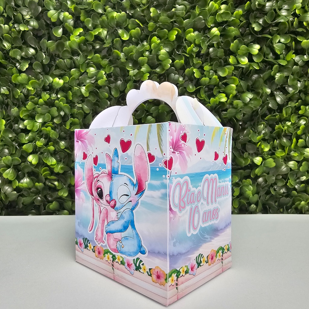 Caixa Lanchinho STITCH E ANGEL AQUARELA - Personalizados - Festa infantil - Aniversário - Lembrancinha