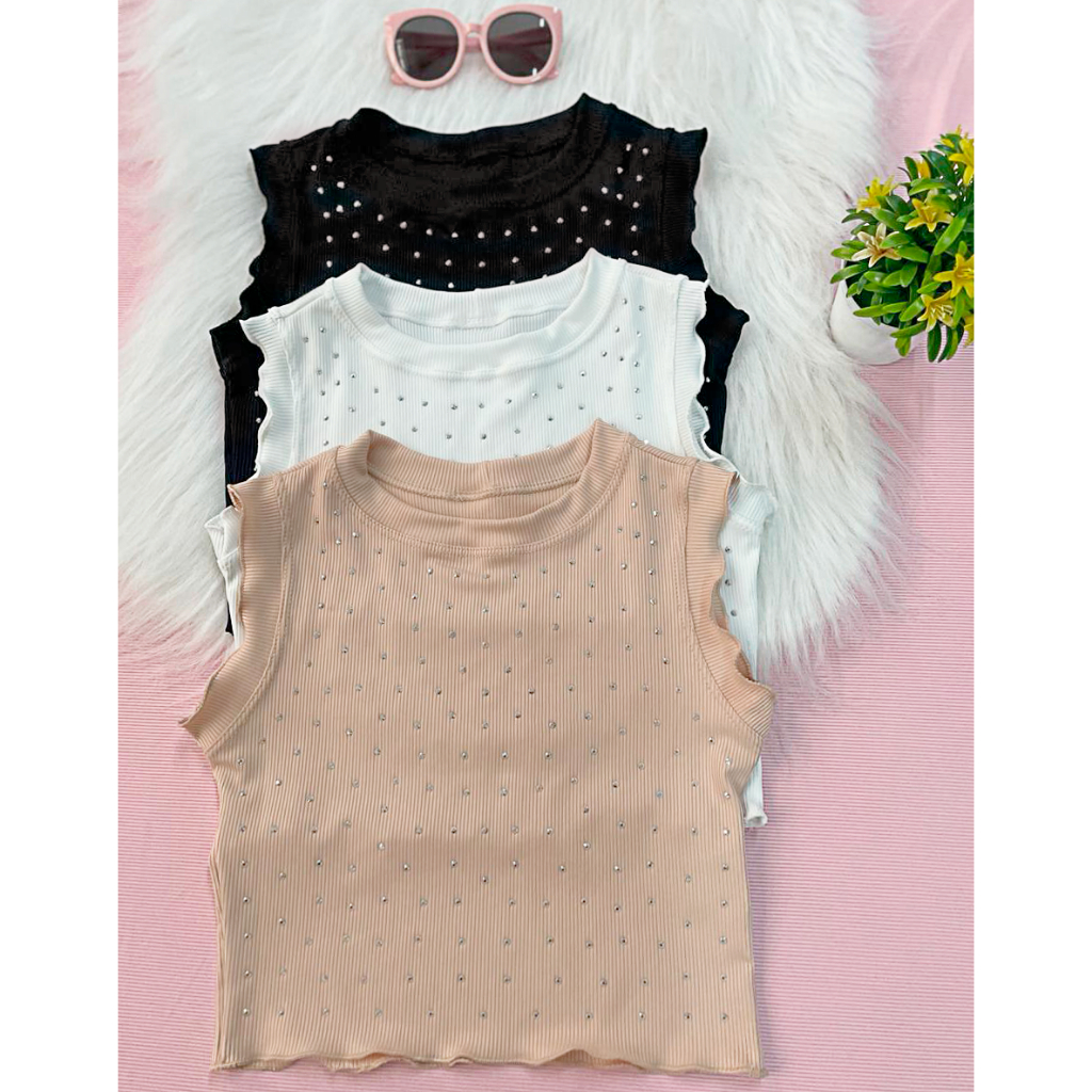 Regata Infantil Canelado detalhe strass Pedrinhas - Moda Femenina infantil blogueirinha