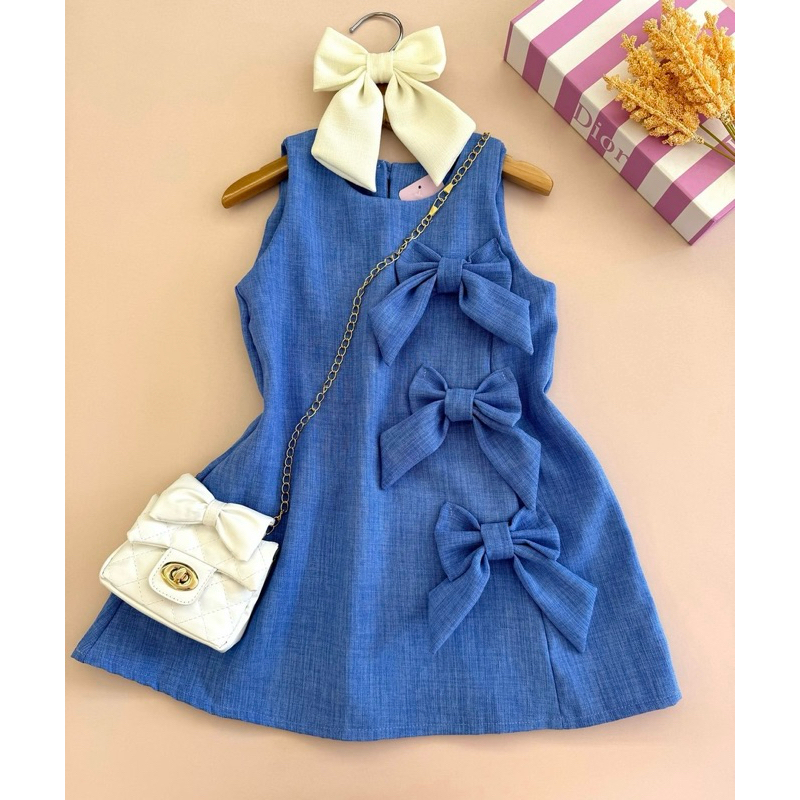 Vestido Linho Menina Com Laço Tendência Moda Blogueirinha Verão Multicolorido em Oferta na Shopee