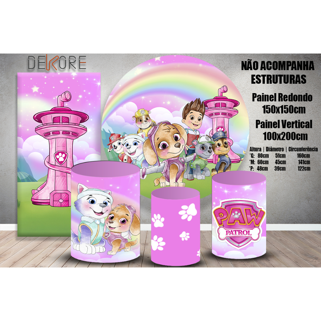 Kit Painel +  Trio Cilindros Veste Fácil + Vertical Patrulha  Rosa Aquarela em Oferta na Shopee