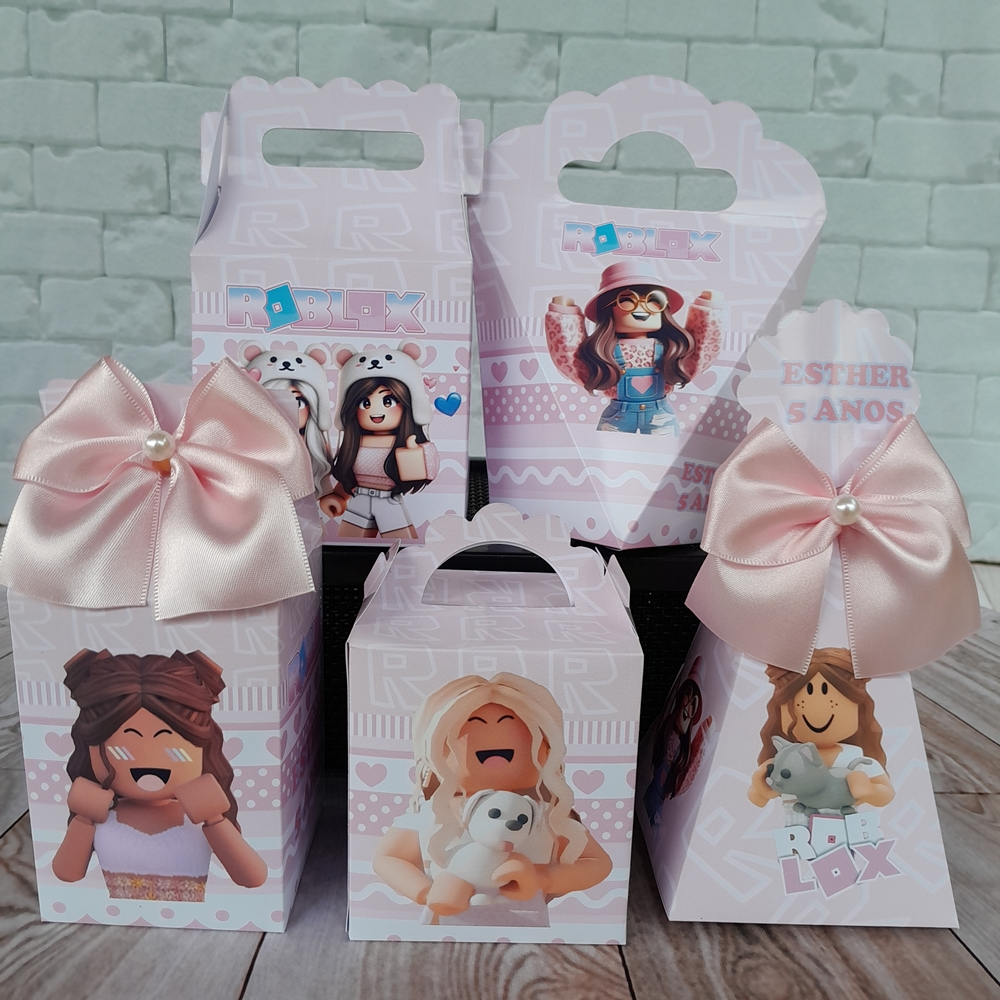 Kit Festa Personalizados Roblox Rosa Menina Lembrancinhas para Aniversário Kit Caixinhas