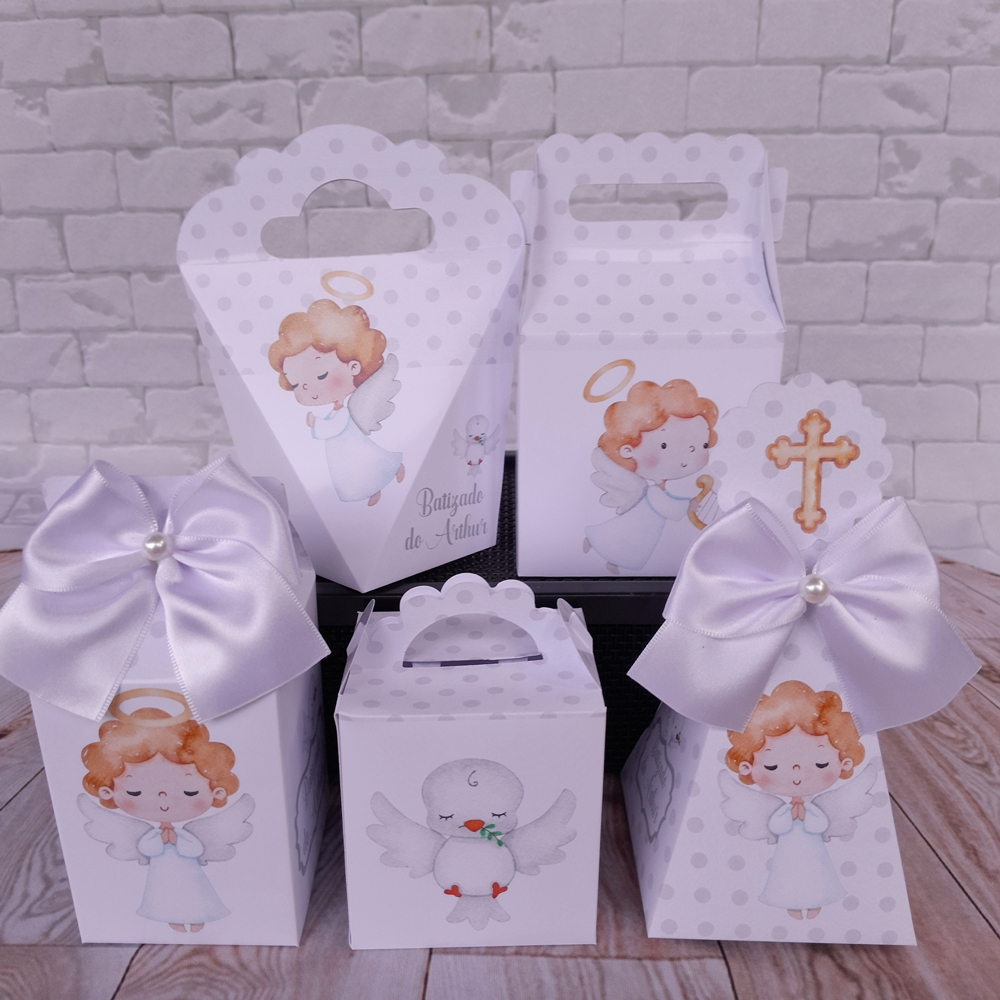 Kit Festa Personalizados Batismo Batizado Branco Dourado Lembrancinhas Kit Caixinhas