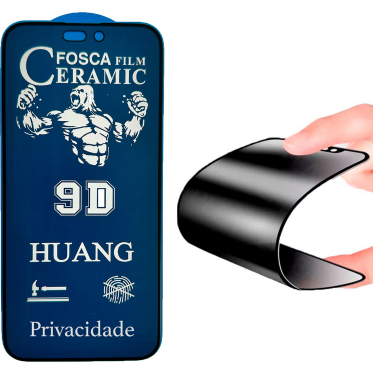 Kit 3 / Kit 5 Películas Ceramica Fosca Privacidade 9D iPhone 16 Pro Max/15 Pro Max/XR/11/8 Plus/14 Pro Max/13 Pro Max