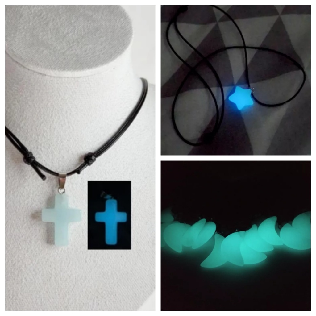 Moda Colar Pedra Hippie Estrela Lua Cruz Brilha No Escuro Neon Regulável