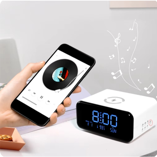 Despertador digital Inteligente 3 em 1 bluetooth led luz noturna com Carregamento sem fio