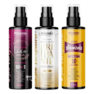 Kit Spray Protetor Térmico Capilar 10 Em 1 Meu Liso + Banho Brilhante + Siliconizado 200ml Cada em Oferta na Shopee