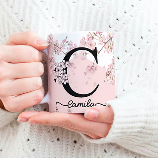Caneca Com Inicial e Nome Floral Personalizada Presente Criativo Temos Todas Letras Iniciais em Oferta na Shopee