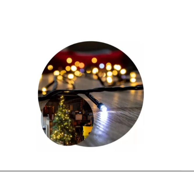 Cordão 100 Leds 10m Com Strobo 4 Fixo 1 Pisca Luz Quente com Strobo Fria 110v ou 220v Decoração Natal FESTA