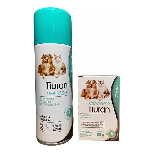 Tiuran Aerossol 125ml + Tiuran Sabonete Sarnicida para Cães e Gatos Remédio pra Sarna de Cachorro