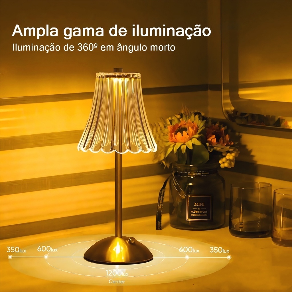 Lâmpada Abajur Mesa Com Barra Led Sensor Toque De Luz Quarto Sem Fio 3 Cores