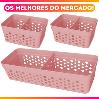 Kit 3 Cesto Organizador Rattan c/ Divisoria Removivel Mini M