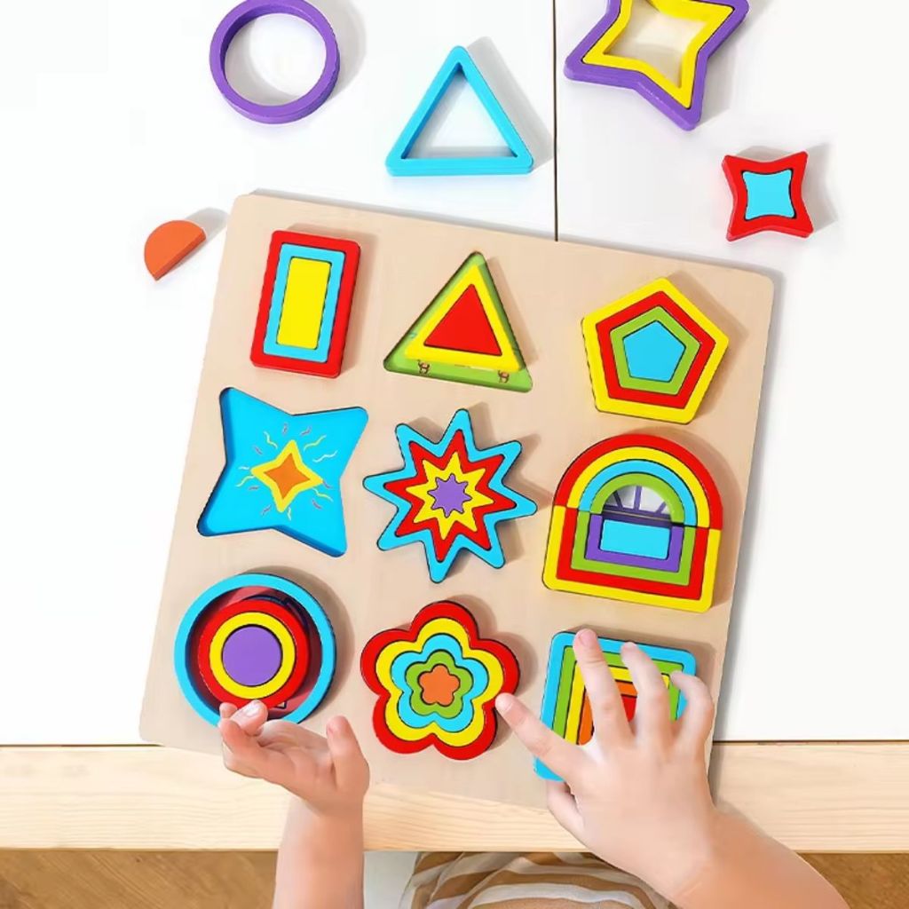 Quebra Cabeça Encaixe Divertido Formas e Cores Geometrico Educativo MDF Montessori Pedagogico ToyMix