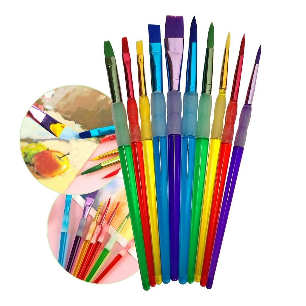 Kit 10 Peças Pincel Para Pintura Aquarela Óleo Acrílico Com Grip Ergonomico