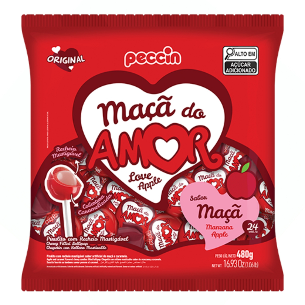 Pirulito Maçã Do Amor C/24 Unidades 480g - Peccin