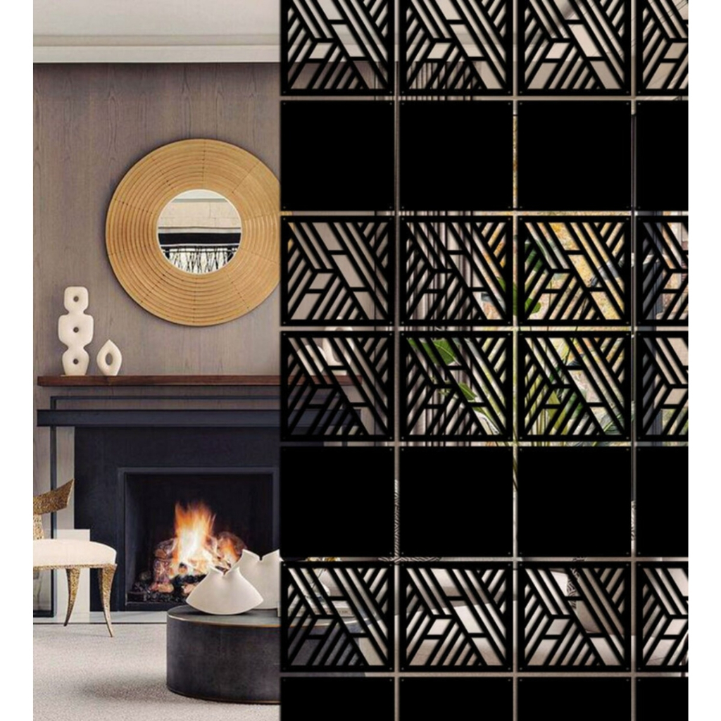 Kit Painéis Decorativos de Ambientes Placas Cobogó Vazados em MDF 3mm Preto 20cm x 20cm
