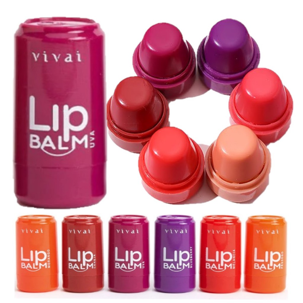 06 Lip Balm Hidrante Labial Fofo Sortidos com Modelos Variados Toque Sedoso Atacado Embalagem Fofa