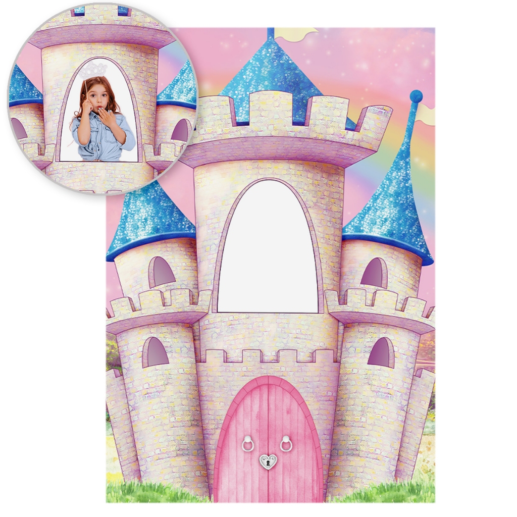 Painel Retangular Vazado Castelo Rosa Lateral Interativo Sublimado Em Tecido 1,50x2,20 em Oferta na Shopee