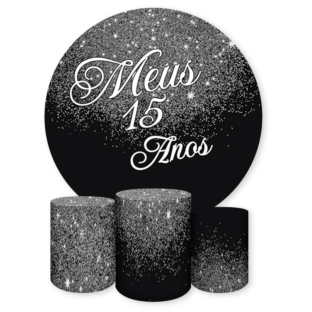 Kit Painel Redondo + Capas de Cilindro Sublimados Para Festa Tema 15 Anos em Oferta na Shopee