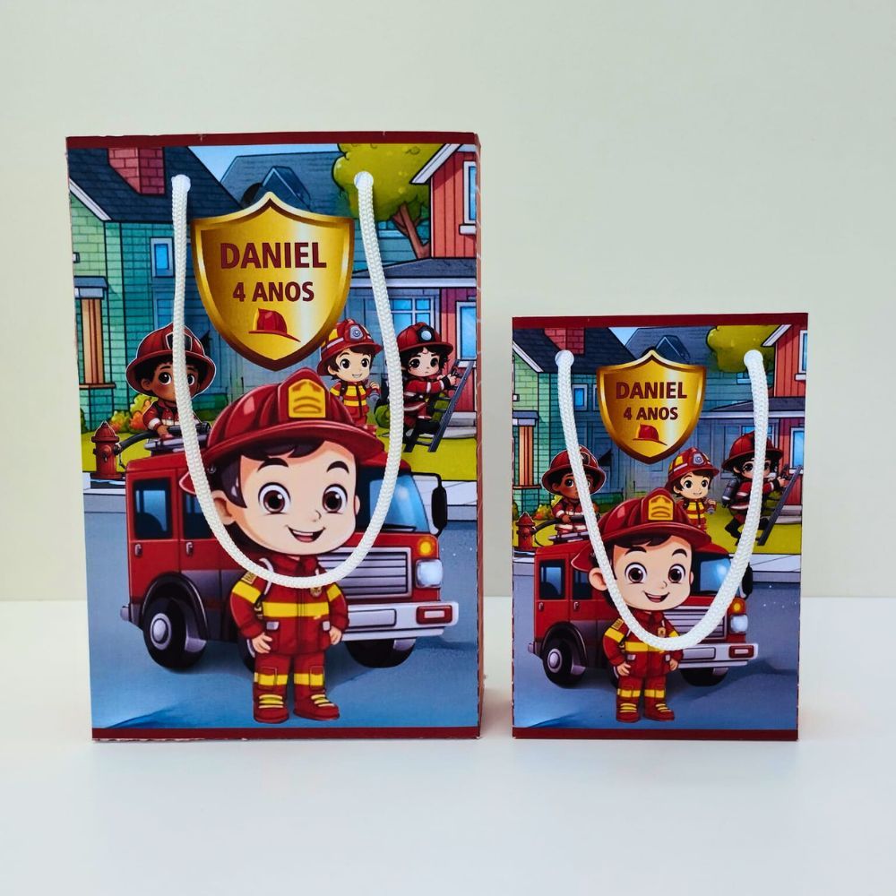 Sacolinha Personalizada Bombeiro | Lembrancinhas | Sacolinha Aniversario | Kit aniversario | Festa Infantil | Presentes