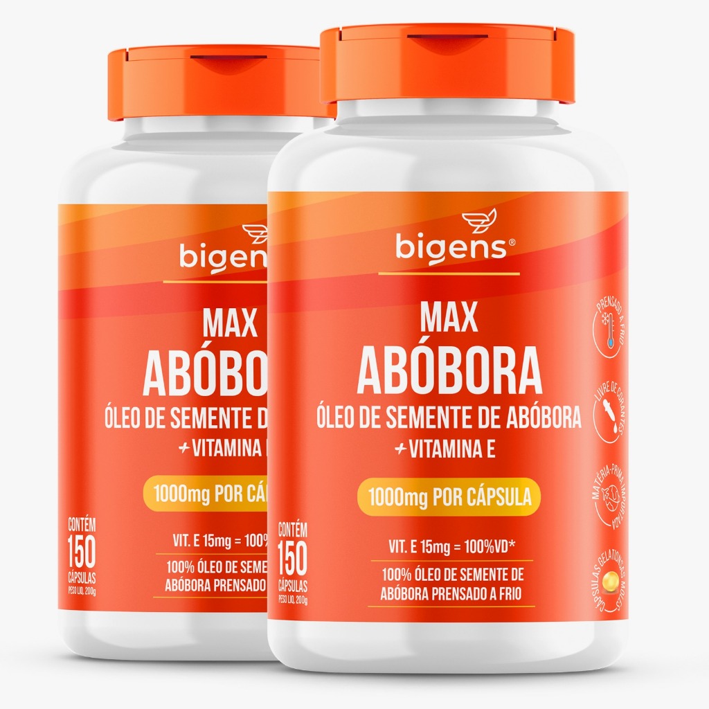 BIGENS KIT 2X MAX ABÓBORA + VITAMINA E - 150 CAPS BIOGENS em Oferta na Shopee