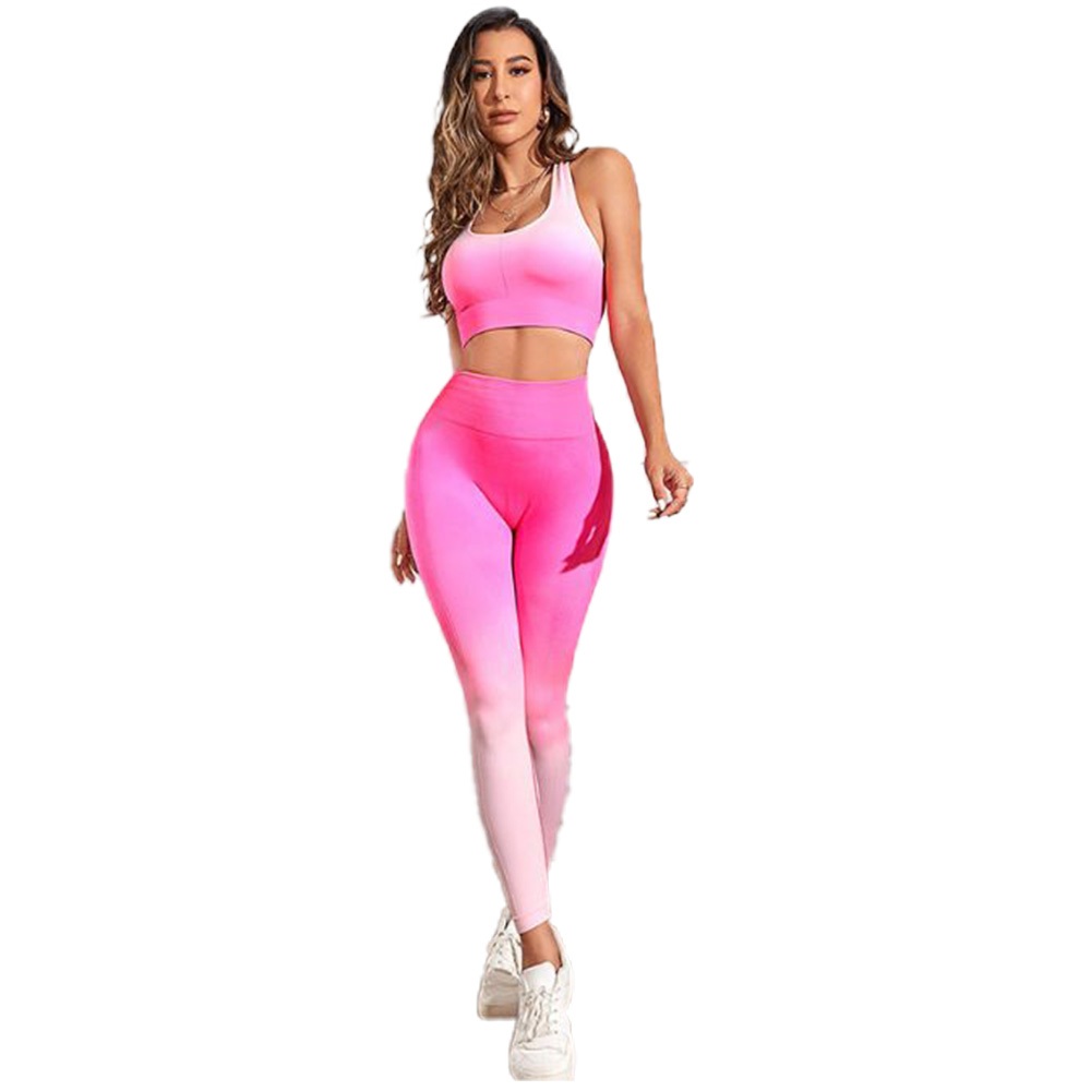 Legging e Top Conjunto Fitness Feminino Sem Costura e Efeito Levanta Bumbum Degradê