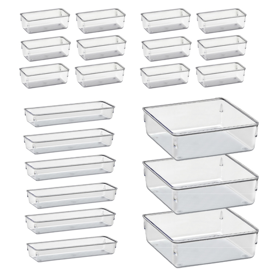 Kit 21 Organizador Multiuso Modular Gavetas Acrilico Cristal