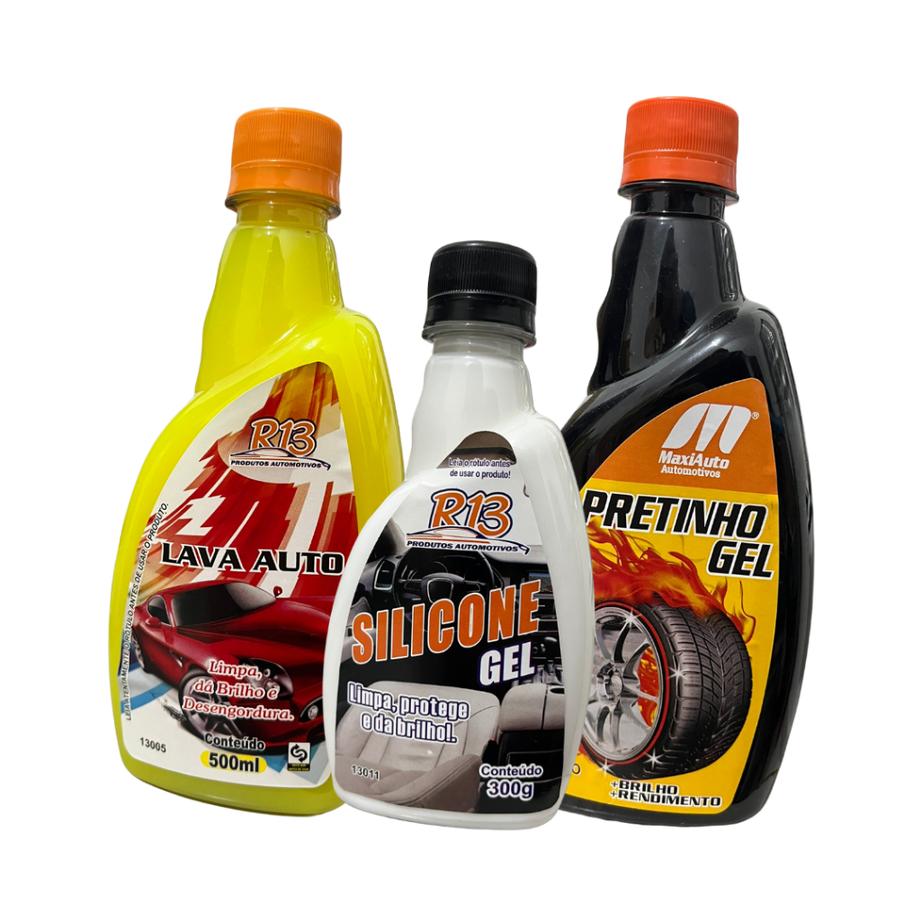 Kit Pretinho Gel, Silicone Gel e Lava Auto em Oferta na Shopee