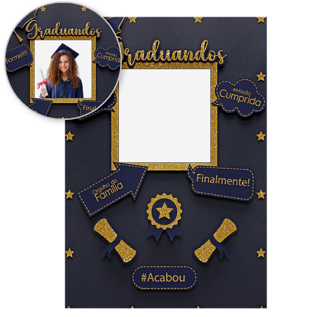 Fundo Fotográfico Formatura Interativo Vazado Painel em Tecido Sublimado 1,50x2,20m - ANV-2846 em Oferta na Shopee