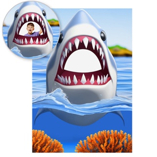 Painel Retangular Vazado Tubarão Lateral Interativo  Verão Praia Sublimado Em Tecido 1,50x2,20 em Oferta na Shopee