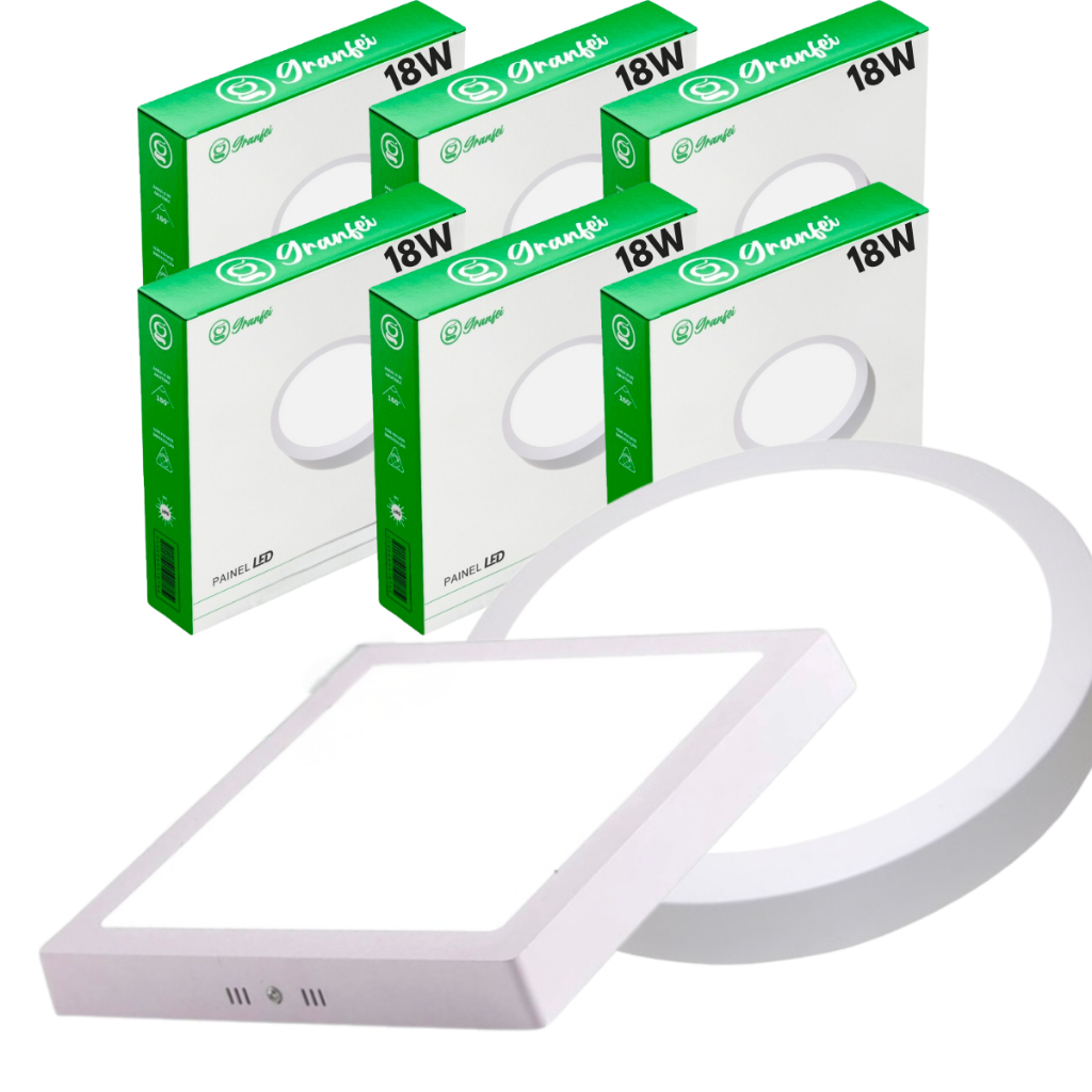 kit 5 Luminária Painel Plafon Led 18w Sobrepor Quadrado Redondo Branco Frio Quente Neutro UNIFY