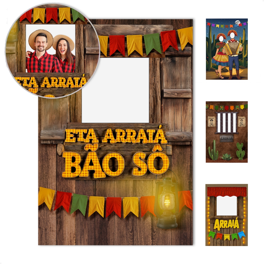 Painel Retangular Decoração Festa Junina Interativo Vazado Lateral Sublimado Em Tecido 1,50x2,20m em Oferta na Shopee