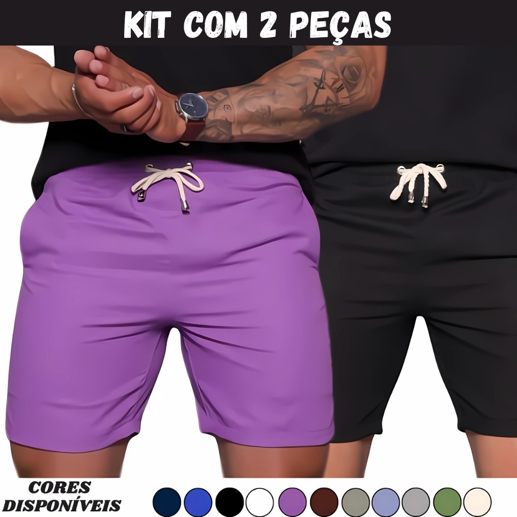Kit 2 Shorts Linho Premium Masculino Bermuda Com Bolso Casual Elástico Na Cintura em Oferta na Shopee