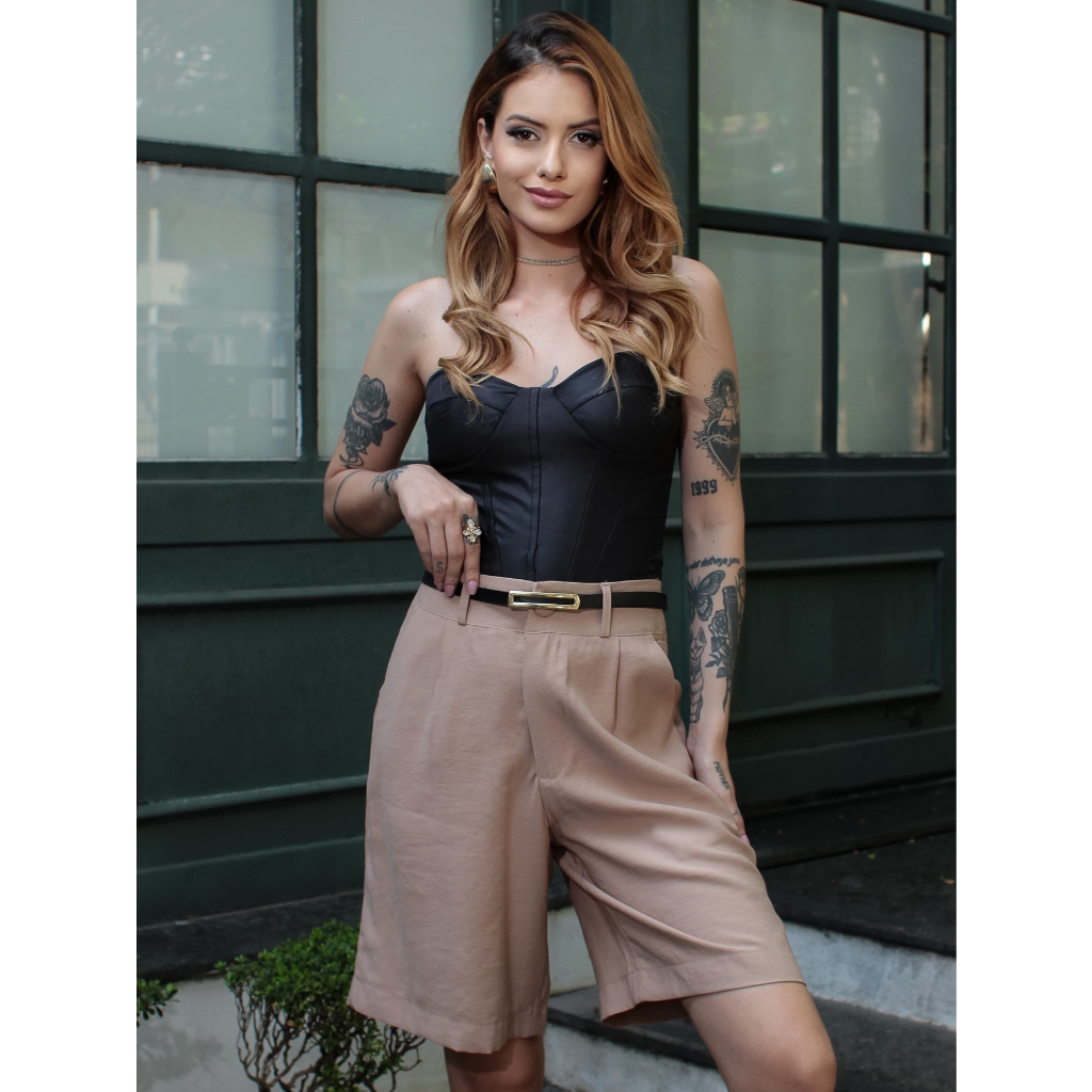 Bernuda de Marrant/ bermuda feminina com cinto vrao 2024 em Oferta na Shopee