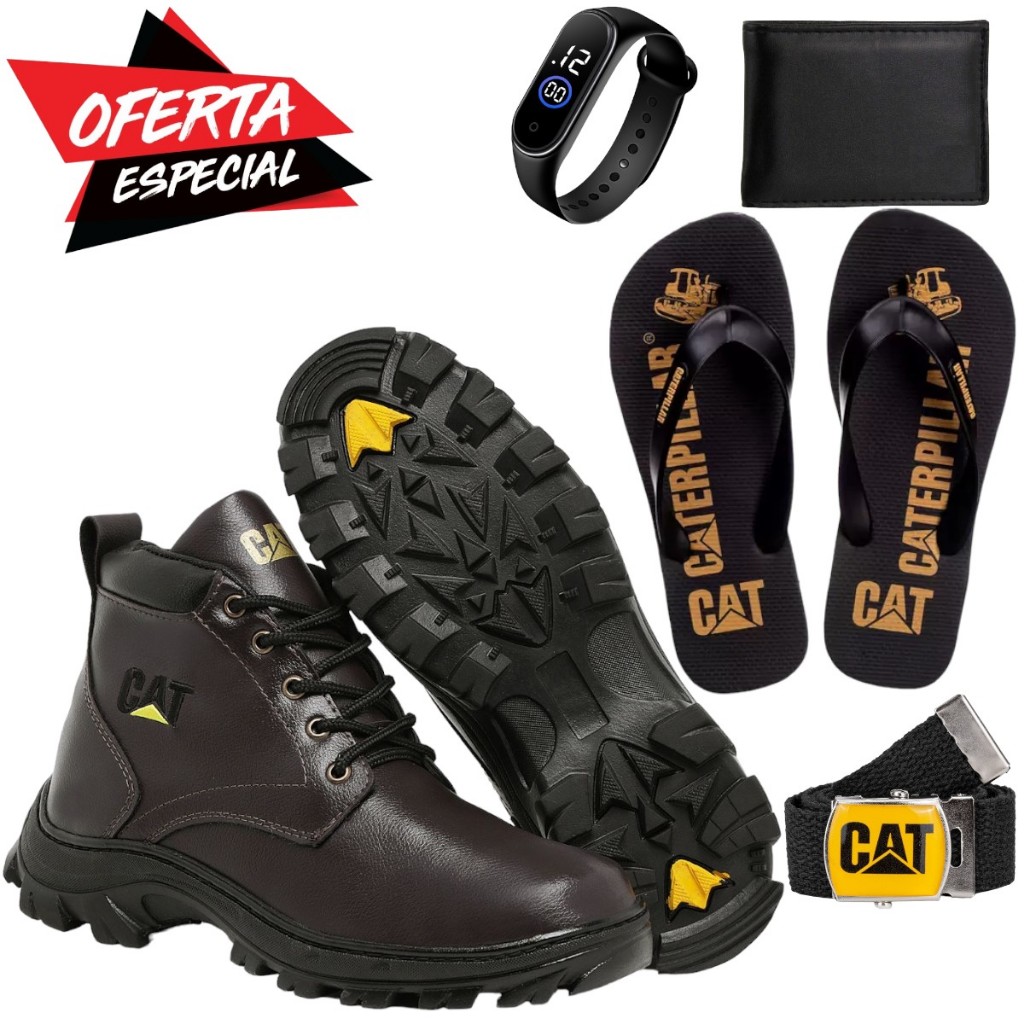 Kit Bota Coturno Cat  com Chinelo Cinto Carteira e Relogio