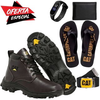 Kit Bota Coturno Cat  com Chinelo Cinto Carteira e Relogio