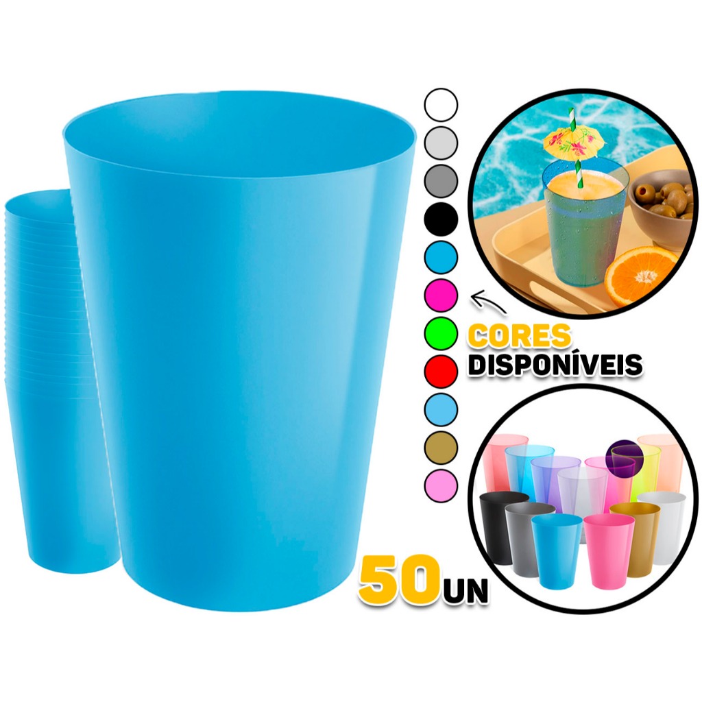 Kit 50 Copo Copos 200ml Plástico Acrílico Lavável Resistente Bebidas Drinks Suco Refri Coloridos - Home & Living