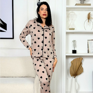 Pijama Americano Feminino longo Inverno de Botões Amamentação Frio Malha em Oferta na Shopee