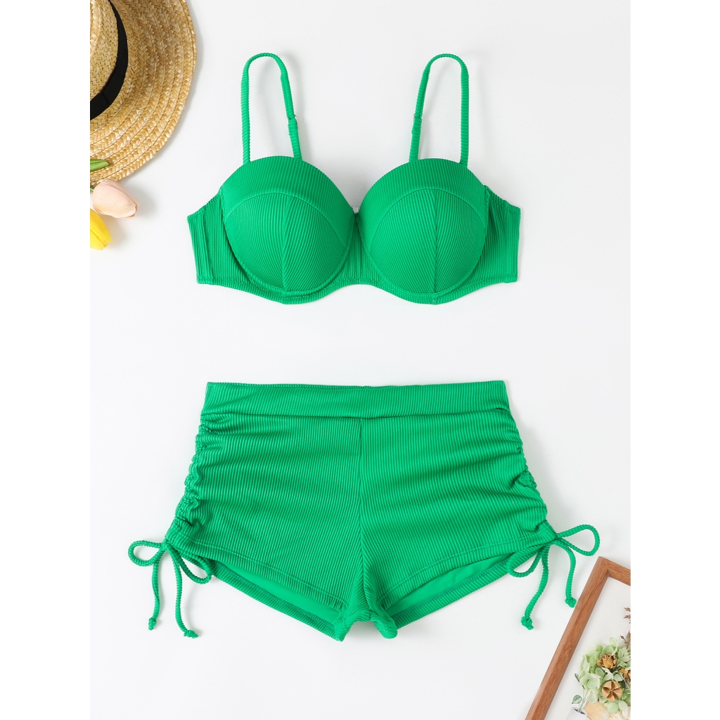 RWX Conjunto Biquíni c/ Shorts Feminino Para o Verão - Cor Lisa Moda Biquíni Conjunto De Duas Peças Verão 2024 XX104