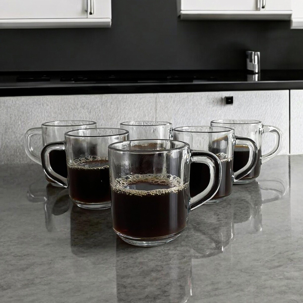 Jogo c/ 6 Canecas Xícara de Vidro Café Chá Capuccino Resistente Clear/Messina 250ml