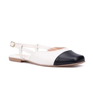Sapatilha Feminina Slingback Bicolor Bico Quadrado Boneca Off White Mocassim em Oferta na Shopee