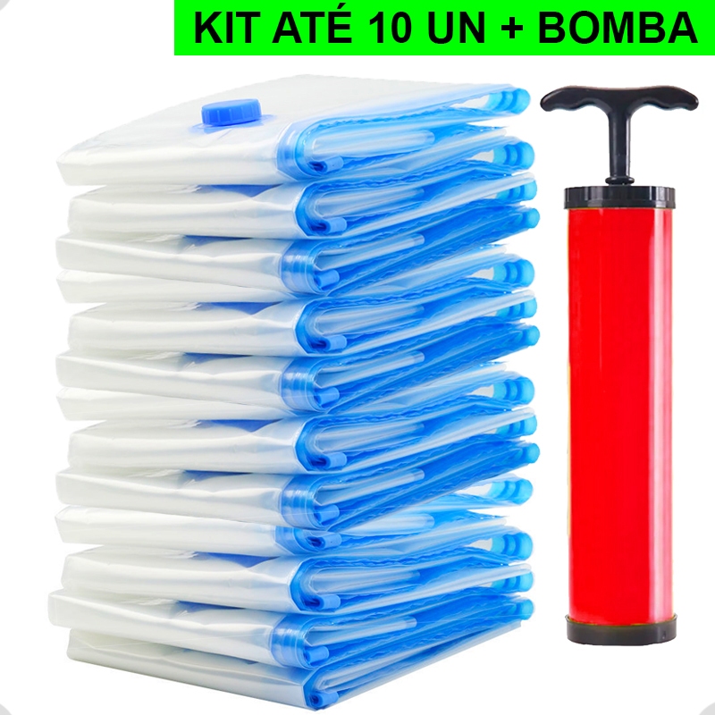 Kit Até 10 Saco a Vácuo + Bomba Para Roupas Edredom Mala Viagem Economiza 83% Mais Espaço