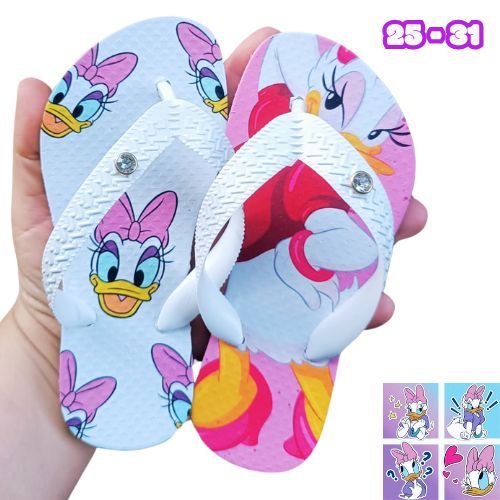 Chinelo sandalia de dedo Feminino Menina Infantil Tira Larga Margarida Minnie Stitch Lilo Rosa