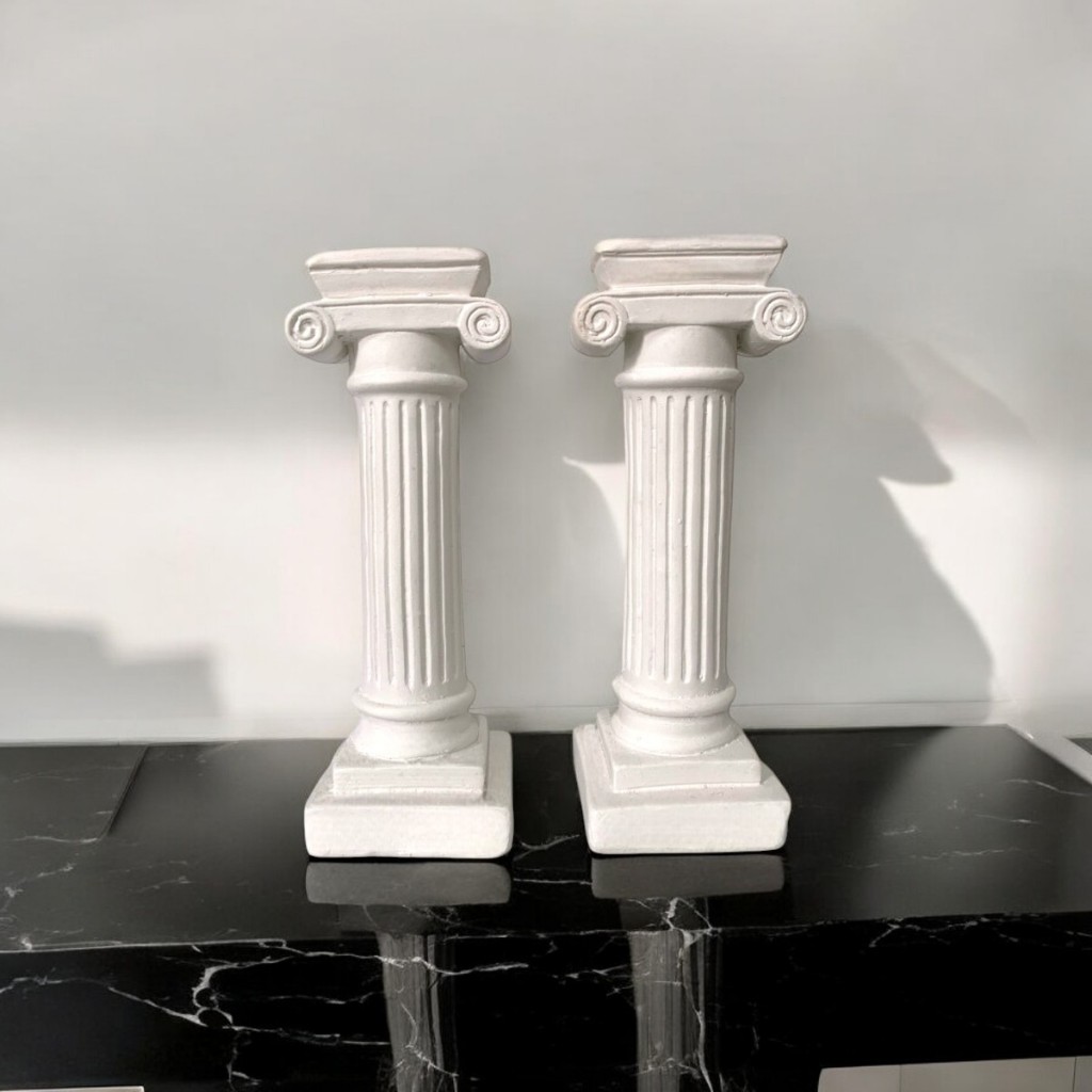 Estátua Grega Porta Velas Coluna Par Castiçal 22 Cm Kit Luxo em Oferta na Shopee