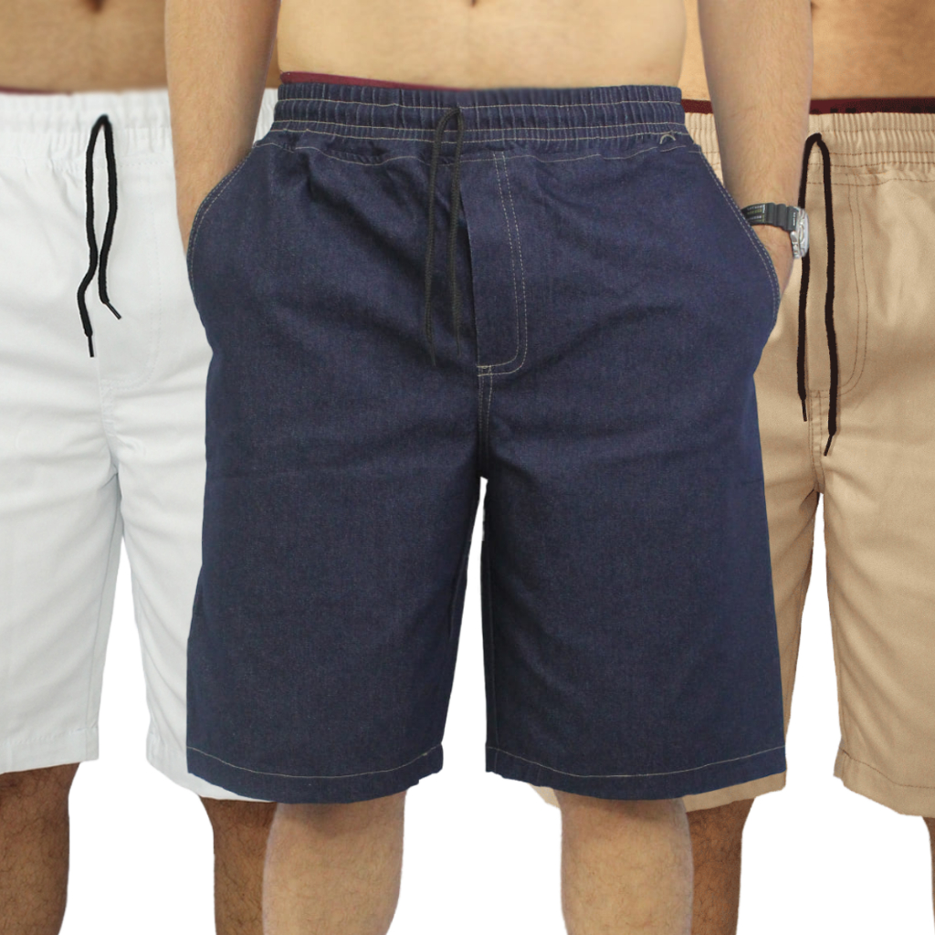 Bermuda Jeans Masculina Em Sarja Brim Lisa Reta Confortável - Pronta Entrega