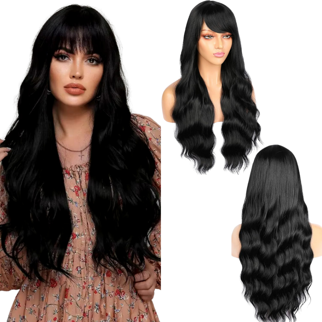 Peruca Ondulada Cabelo Longo C Franja Orgânico Wig Regulável em Oferta na Shopee