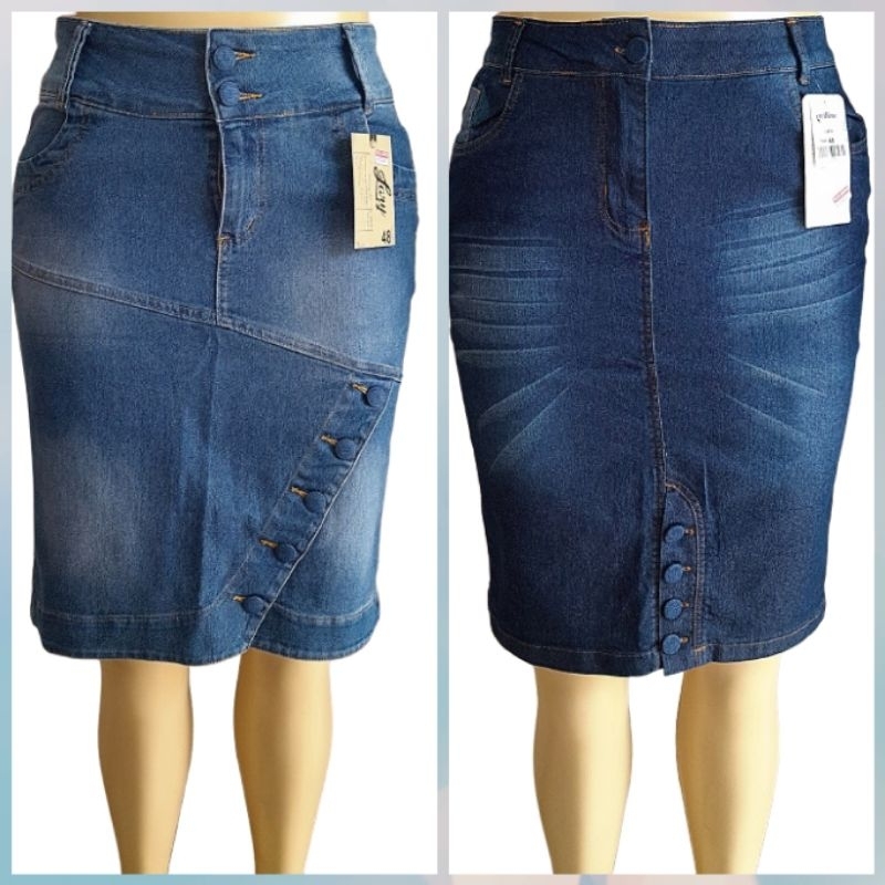 saia jeans moda plusize moda evangelica  saia 48 GG saia midi